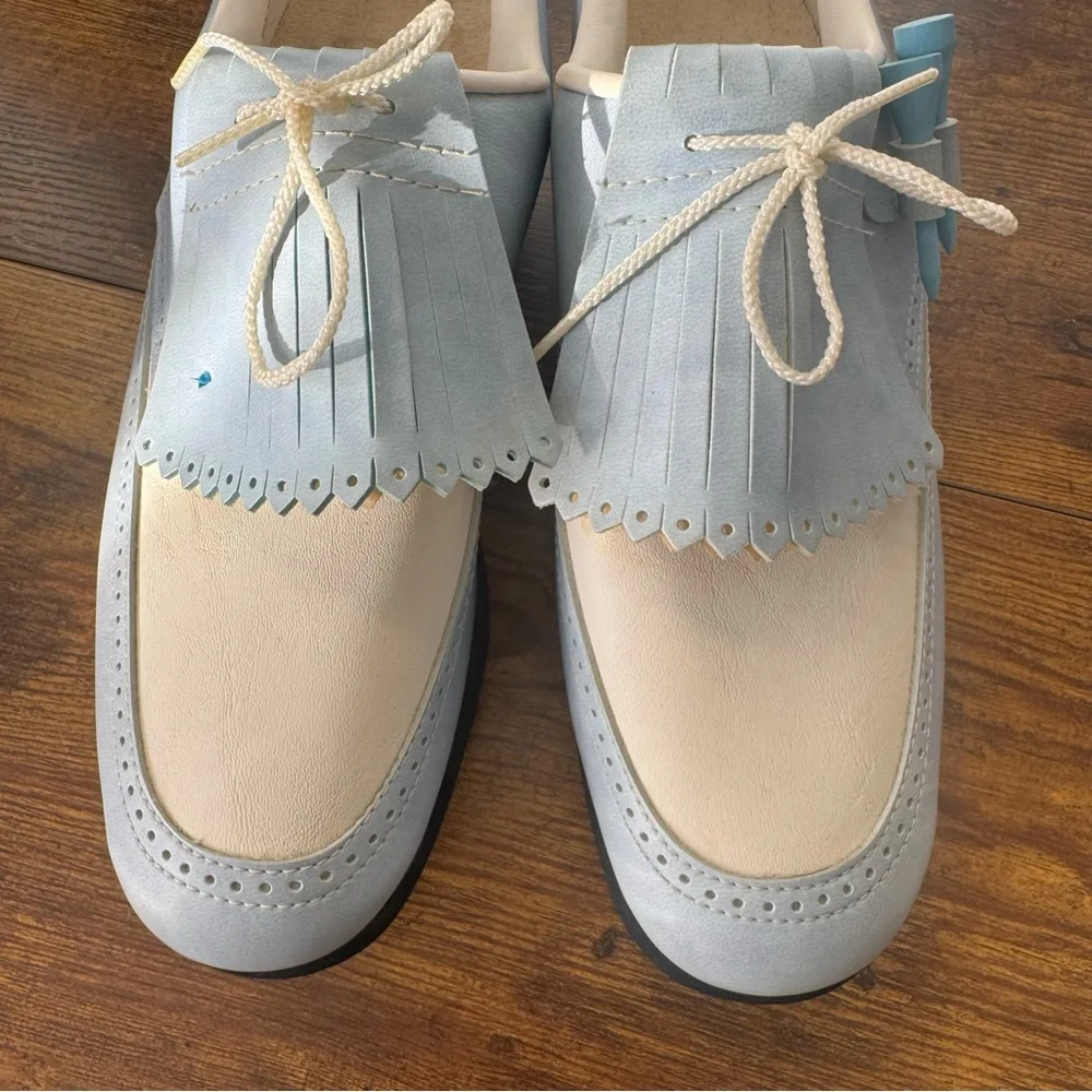 Jack Nicklaus Vintage 1973 Women’s Golf Shoes Blue Metal Spikes Kiltie‎ 8 M